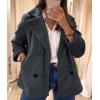 imagechouyatou Womens Elegant Lapel Double Breasted Wool Blend Overcoat Short Wool Pea Coat with PocketsGray