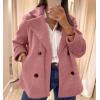 imagechouyatou Womens Elegant Lapel Double Breasted Wool Blend Overcoat Short Wool Pea Coat with PocketsPink