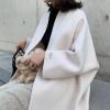 imagechouyatou Womens Elegant Office Oversized Open Front Wool Blend Mid Long Coat Overcoat One Size BeigeBeige
