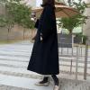 imagechouyatou Womens Elegant Office Oversized Open Front Wool Blend Mid Long Coat Overcoat One Size BeigeBlack