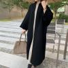 imagechouyatou Womens Elegant Office Oversized Open Front Wool Blend Mid Long Coat Overcoat One Size BeigeBlack