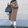 imagechouyatou Womens Elegant Office Oversized Open Front Wool Blend Mid Long Coat Overcoat One Size BeigeCamel