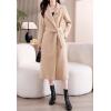 imagechouyatou Womens Elegant Wool Blend Overcoat Notched Collar Wrap Mid Long Trench Coat with BeltKhaki