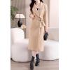 imagechouyatou Womens Elegant Wool Blend Overcoat Notched Collar Wrap Mid Long Trench Coat with BeltKhaki