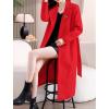 imagechouyatou Womens Elegant Wool Blend Overcoat Notched Collar Wrap Mid Long Trench Coat with BeltRed