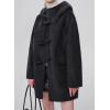 imagechouyatou Womens Fall Single Breasted Duffle Coat Collarless Preppy Winter Mid Long Wool Toggle CoatGrey