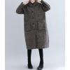 imagechouyatou Womens Retro Houndstooth Plaid Single Breasted Long Wool Coat with HoodCoffee