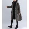 imagechouyatou Womens Retro Houndstooth Plaid Single Breasted Long Wool Coat with HoodCoffee