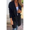 imagechouyatou Womens Shawl Collar Lightweight Wool Coat Open Front Long Trench Coat Blazer Jacket with PocketsBlack