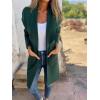 imagechouyatou Womens Shawl Collar Lightweight Wool Coat Open Front Long Trench Coat Blazer Jacket with PocketsDark Green