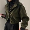 imagechouyatou Womens Stand Collar Wool Blend Cropped Trench Coat Button Front Short Jacket Coat with pocketsArmy Green