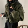 imagechouyatou Womens Stand Collar Wool Blend Cropped Trench Coat Button Front Short Jacket Coat with pocketsArmy Green