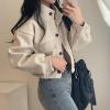 imagechouyatou Womens Stand Collar Wool Blend Cropped Trench Coat Button Front Short Jacket Coat with pocketsBeige