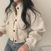 imagechouyatou Womens Stand Collar Wool Blend Cropped Trench Coat Button Front Short Jacket Coat with pocketsBeige