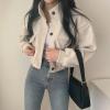 imagechouyatou Womens Stand Collar Wool Blend Cropped Trench Coat Button Front Short Jacket Coat with pocketsBeige