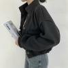 imagechouyatou Womens Stand Collar Wool Blend Cropped Trench Coat Button Front Short Jacket Coat with pocketsBlack