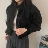 imagechouyatou Womens Stand Collar Wool Blend Cropped Trench Coat Button Front Short Jacket Coat with pocketsBlack