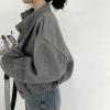 imagechouyatou Womens Stand Collar Wool Blend Cropped Trench Coat Button Front Short Jacket Coat with pocketsGrey
