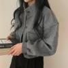 imagechouyatou Womens Stand Collar Wool Blend Cropped Trench Coat Button Front Short Jacket Coat with pocketsGrey