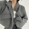 imagechouyatou Womens Stand Collar Wool Blend Cropped Trench Coat Button Front Short Jacket Coat with pocketsGrey