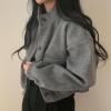 imagechouyatou Womens Stand Collar Wool Blend Cropped Trench Coat Button Front Short Jacket Coat with pocketsGrey