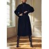 imagechouyatou Womens Winter Business Casual Wool Coat Notch Lapel Midi Long Winter Trench Coat with BeltBlack