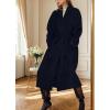 imagechouyatou Womens Winter Business Casual Wool Coat Notch Lapel Midi Long Winter Trench Coat with BeltBlack