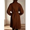 imagechouyatou Womens Winter Business Casual Wool Coat Notch Lapel Midi Long Winter Trench Coat with BeltBrown