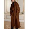 imagechouyatou Womens Winter Business Casual Wool Coat Notch Lapel Midi Long Winter Trench Coat with BeltBrown