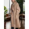 imagechouyatou Womens Winter Business Casual Wool Coat Notch Lapel Midi Long Winter Trench Coat with BeltKhaki