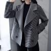 imagechouyatou Womens Winter Casual Wool Blend Trench Coat Loose Double Breasted Plaid Notched Collar Pea CoatGrey