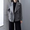 imagechouyatou Womens Winter Casual Wool Blend Trench Coat Loose Double Breasted Plaid Notched Collar Pea CoatGrey