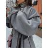 imagechouyatou Womens Winter Collarless Wool Coat Contrast Color Oversized Winter Woolen Overcoat with BeltGrey