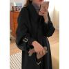 imagechouyatou Womens Winter Single Breasted Wool Coat Turn Down Collar Business Casual Long Winter Trench CoatBlack