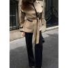 imagechouyatou Womens Winter Wool Jacket Contrast Color Business Casual Oversized Winter Wool Coat with BeltLight Khaki