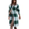 imagechouyatou Womens Double Breasted Wool Blend Plaid Peacoat Notched Lapel Casual Work Long Wool Trench Coat OvercoatGreen