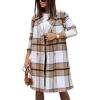 imagechouyatou Womens Double Breasted Wool Blend Plaid Peacoat Notched Lapel Casual Work Long Wool Trench Coat OvercoatKhaki Brown