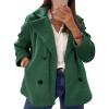 imagechouyatou Womens Elegant Lapel Double Breasted Wool Blend Overcoat Short Wool Pea Coat with PocketsGreen