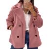 imagechouyatou Womens Elegant Lapel Double Breasted Wool Blend Overcoat Short Wool Pea Coat with PocketsPink