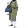 imagechouyatou Womens Elegant Office Oversized Open Front Wool Blend Mid Long Coat Overcoat One Size BeigeGreen
