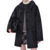 imagechouyatou Womens Fall Single Breasted Duffle Coat Collarless Preppy Winter Mid Long Wool Toggle CoatGrey