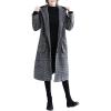 imagechouyatou Womens Retro Houndstooth Plaid Single Breasted Long Wool Coat with HoodBlack