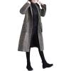 imagechouyatou Womens Retro Houndstooth Plaid Single Breasted Long Wool Coat with HoodCoffee