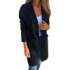 imagechouyatou Womens Shawl Collar Lightweight Wool Coat Open Front Long Trench Coat Blazer Jacket with PocketsBlack