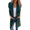 imagechouyatou Womens Shawl Collar Lightweight Wool Coat Open Front Long Trench Coat Blazer Jacket with PocketsDark Green