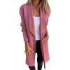 imagechouyatou Womens Shawl Collar Lightweight Wool Coat Open Front Long Trench Coat Blazer Jacket with PocketsPink