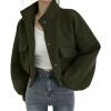 imagechouyatou Womens Stand Collar Wool Blend Cropped Trench Coat Button Front Short Jacket Coat with pocketsArmy Green