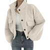 imagechouyatou Womens Stand Collar Wool Blend Cropped Trench Coat Button Front Short Jacket Coat with pocketsBeige
