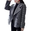 imagechouyatou Womens Winter Casual Wool Blend Trench Coat Loose Double Breasted Plaid Notched Collar Pea CoatGrey