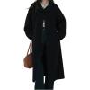 imagechouyatou Womens Winter Dressy Single Breasted Turn Down Collar Maxi Long Wool Coat Trench CoatBlack